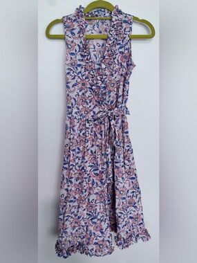 NWOT Anokhi Girls Sleeveless Pink Floral Ruffle Wrap Dress, 10-11 years